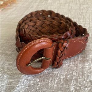 {Vintage} Braided Brown Authentic Leather Belt